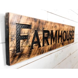 Farmhouse Sign Stained - Carved in a 48"x10" Solid Wood Board | Rustic Distressed | Handmade in NC