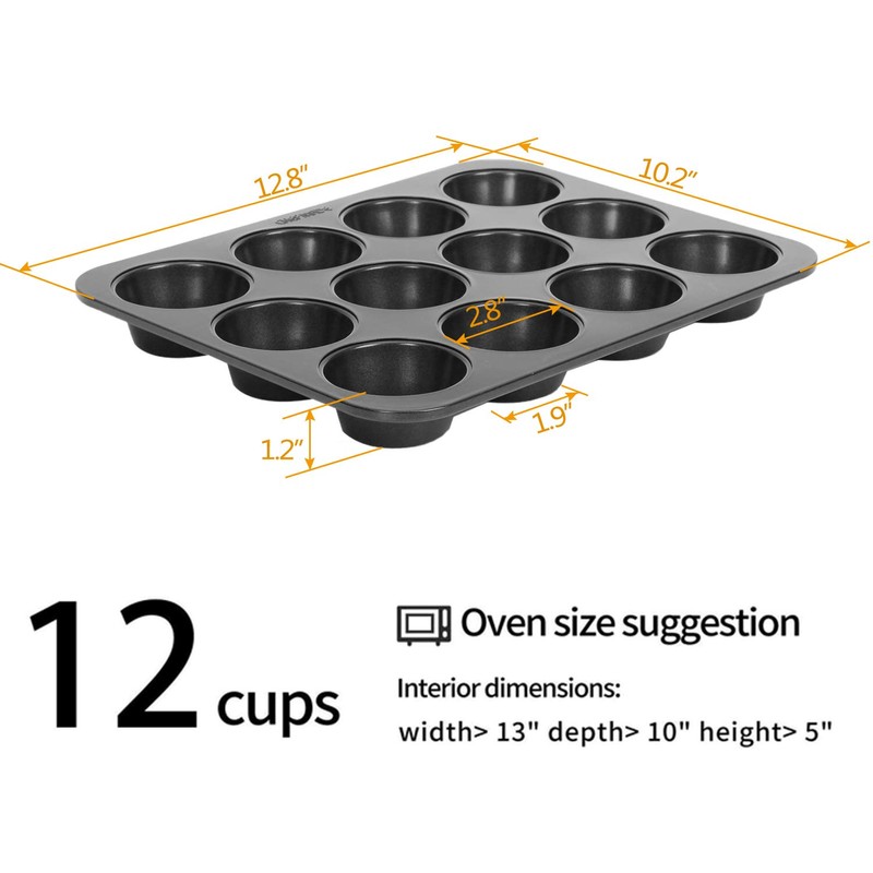 CHEFMADE 12 Cups Muffin Pan Set, 2 Packs Bakeware Non-Stick