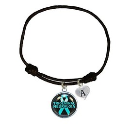 Holly Road Trigeminal Neuralgia Awareness Black Leather Unisex Bracelet Jewelry Choose Initial