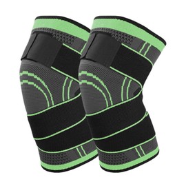 Knee Support Pack of 2 Sports Knee Support with Adjustable Straps Men Women Knee Sleeve for Knee Pain, Meniscus Tear, Arthritis, Tendonitis, Running, Climbing, Weights (M, Green)