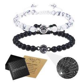 Leawede 2pzs Pulseras para Pareja Amor En 100 Idiomas,acero inoxidable joyeria,Regalos para Mujer Hombres regalos san valentin