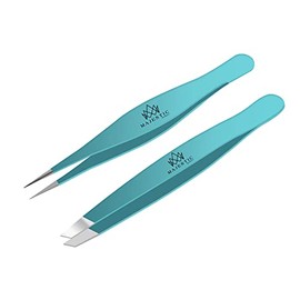 Majestic Bombay - Pinzas de precisión con punta fina e inclinadas para mujeres y hombres, para cejas, depilación encarnada, astillas, nariz y faciales, fabricadas en acero inoxidable