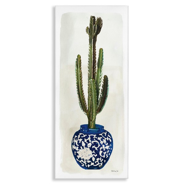 Stupell Industries Cactus in Blue Ornate Vase Succulent Still Life,