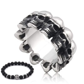 Gungneer Stainless Steel Multiple Skull Ring Biker Gothic Rebel Jewelry for Mens Womens 7/8/9/10/11/12/13 Options