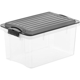 Rotho Compact storage box 4.5 l with lid, plastic (PP), gray / transparent, 4.5 liters / A5 (27 x 18.5 x 15 cm)