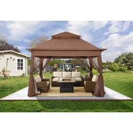 COOSHADE 11x11 Pop Up Gazebo Tent Outdoor Canopy Patio Shelter with Mosquito Netting(Brown)