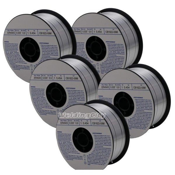 WeldingCity 5 Rolls of ER4043 Aluminum MIG Welding Wire 1-Lb Spool 0.035" (0.9mm) | Pack of 5