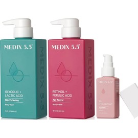 Medix 5.5 Set De 3Pc Para El Cuidado De La Piel Anti Envejecimiento Crema Corporal Retinol + Gel Exfoliante Aha Espuma De Ácido Glicólico Lavado Facial Y Lavado Corporal + Refuerzo De