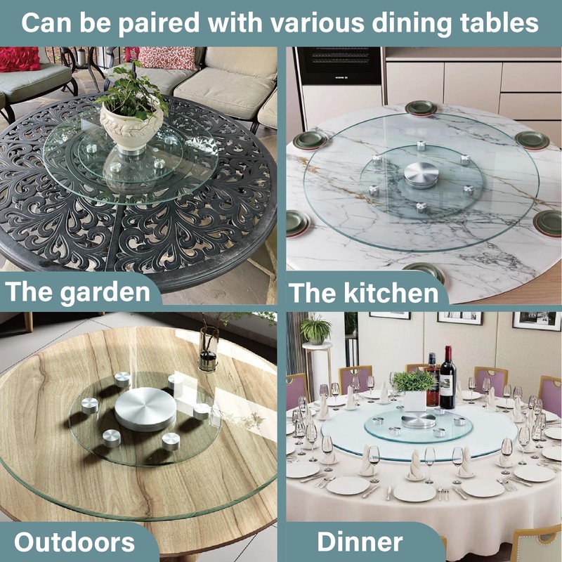28'' Glass Lazy Susan Turntable Dining Table, 360° Large Round