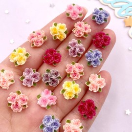 Flower Nail Charms for Nails - 50Pcs Flowers Nail Rhinestones Spring Rose Resin Nail Gems Jewelry Floral Nail Decals 3D Mixed Colorful Flower Nail Art Supplies for Women Manicure Decorations