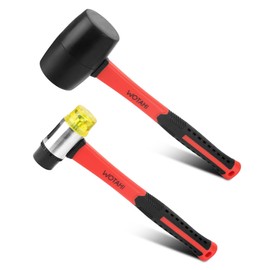 WOTAHI 2-Piece Hammer Set - 16 oz Rubber Mallet Hammer and 35 mm Double-Faced Soft Hammer with Solid Head and Soft Grip Fiberglass Handle,2 Piece Rubber Mallet Set