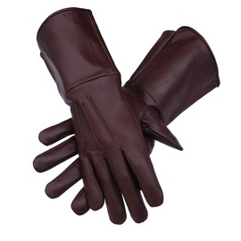 Generic Genuine Leather Medieval Long Cuff Gloves (Brown, Medium)