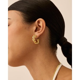 PAVOI 14K Yellow Gold Plated Chunky Twisted Puffed Rope Hoop Earrings for Women | Gold Earring Pair