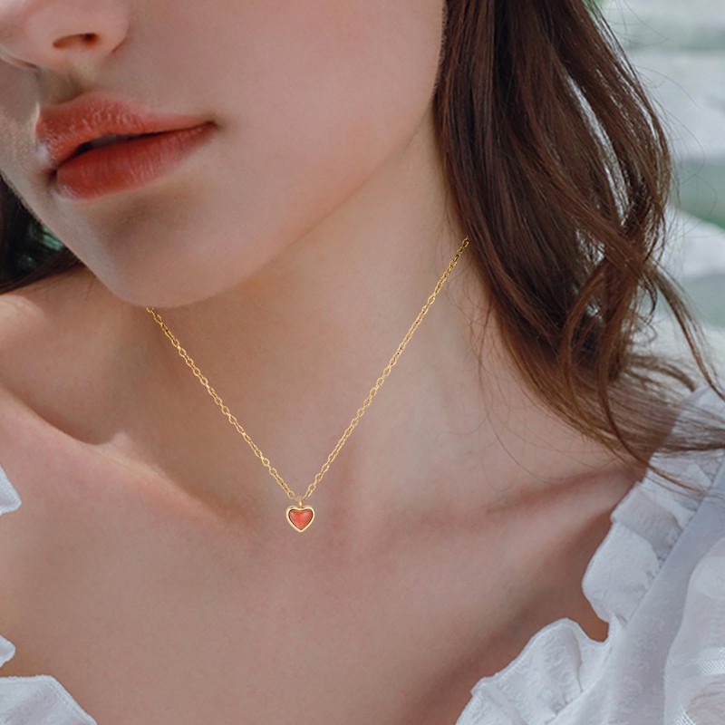 NEWITIN 2 Pieces Red Heart Necklaces for Women Carnelian Crystal