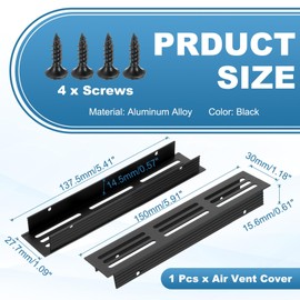 PATIKIL Door Air Vent Cover, 30mm x 150mm (Outer Dimensions) Aluminum Louvered Ventilation Grille Rectangle Toe Kick Vent with Mounting Screws for Shoe Cabinet Wardrobe, Black