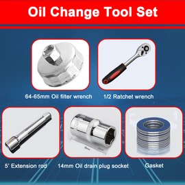 RUNEWAX 64-65mm Oil Filter Wrench 14 Flutes Oil Filter Removal Tool Set Compatible with Honda Accord Acura Civic CRV, Nissan Sentra, Toyota Rav4 Avalon Camry