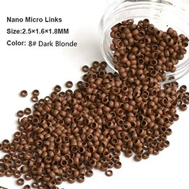 Nano Copper Micro Rings Dreadlock Beads Microlink nano micro tube ring For Tip/Ring Hair Extensions Link Hair Tools Accessories (#8 Dark Blonde)