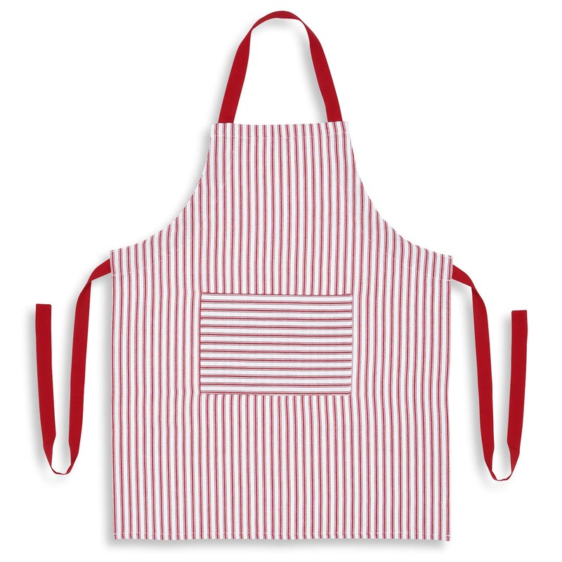 Cackleberry Home Red and White Ticking Stripe Woven Cotton Bib