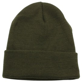 Top Level Unisex Cuffed Plain Skull Beanie Toboggan Knit Hat/Cap, Olive