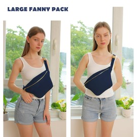 YogoRun Fanny Packs for Women Large Belt Bag Fashion Waist Pack for Men Water-resistant Nylon Crossbody Sling Bags for Women(Large, Navy Blue)…