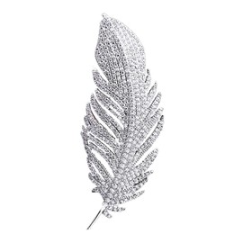yufana Silver Brooch Suit Brooch Metal Brooch Pin Feather Vintage Brooch Feather Fashion Party Brooch for Women and Girls, Alloy, rhinestone, No