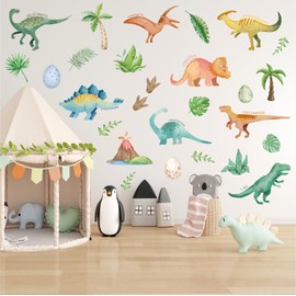 Dinosaurs Wall Stickers Decor for Kids Room DIY Forest Dinosaurs Boys Room Decor Wall Decal for Bedoom Nursery Window Closet Kindergarten 3 Sheets