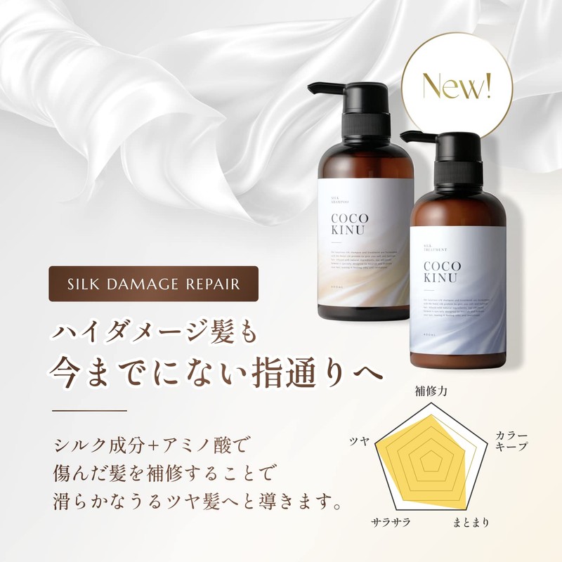 COCO KINU Silk Shampoo, Beauty Salon Exclusive, Damage Care, Dense