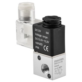 Heschen Electric Pneumatic Solenoid Valve 3V1-06 12VDC PT1/8 3/2 Way Normally Closed CE with Fittings and Silencer