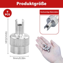 Pack of 9 Valve Caps Car Valve Metal Caps Valve Caps with Key Dust Caps Made of Metal Tyre Valve Caps Car Valve Caps Slot Head Valve Tool for Car Motorcycle Truck Bicycle