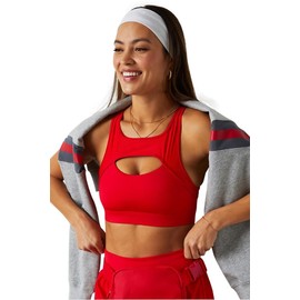 Fabletics Women's Mesh Breathable Medium Impact Sports Bra, Heated Red, M