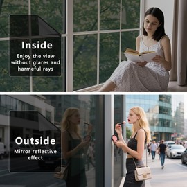 Lmlpt One Way Window Privacy Film Window Tint for Home Dark Window Film See Out Not in Sun UV Blocking Glass Tinting Films Heat Insulation Mirror Door Coverings Sticker 15.7 x 118 Inch,Magic Black