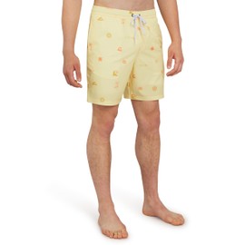 Quiksilver Men's Standard Swimwear Regular Fit Stretchable Comfort Liner Swim Trunks, Graphic Design-Pale Yellow