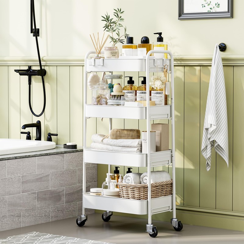 TOOLF 4-Tier Metal Rolling Cart with Wheels, Storage Utility Organizer