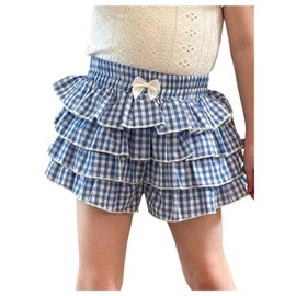 Verdusa Toddler Girl's Cute Gingham Y2K Plaid Ruffle Shorts Summer Tiered Layered Shorts Blue 6 Years
