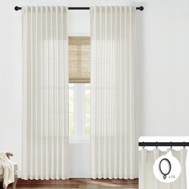 SHINELAND 90 Inch Curtains Long,Sheer Linen Light Filtering Pleated Extra Long Curtains 90 Inch Length 2 Panel Set for Living Room