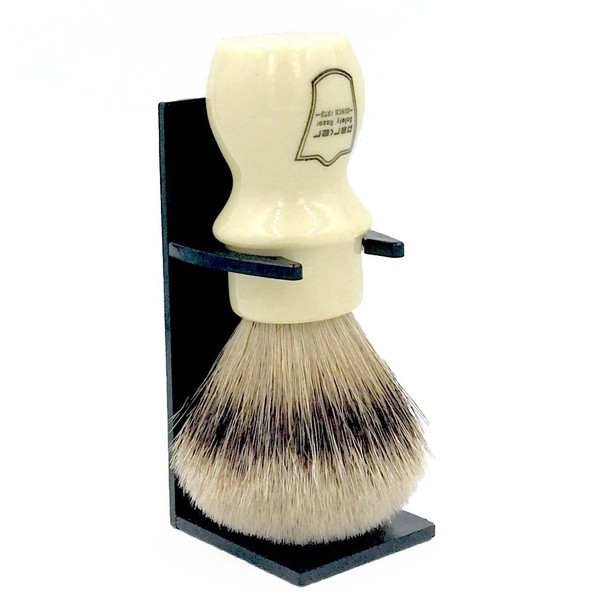 Parker Safety Razor, 100% Silvertip Badger Mug Shaving Brush with Brush Stand - Extra Dense and Extra Soft Bristles - Long Handle is Perfect for use with your Shaving Mug (Ivory Color)