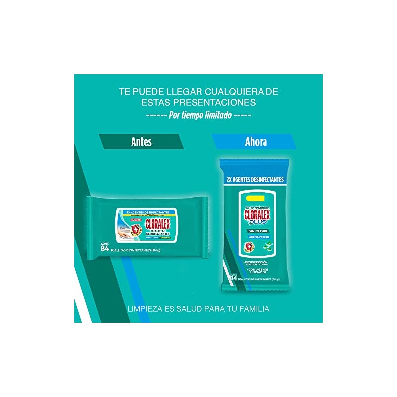 Cloralex Toallitas Desinfectantes Fresco Aroma Sin Cloro 84 Pzs
