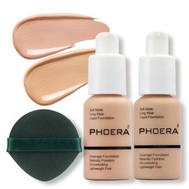 PHOERA Foundation Makeup, Flawless Soft Matte Oil Control Liquid Foundation, Full Coverage Mattle Oil-Control Concealer for Older Women, Great Choice For Gift (103&104, 60ml)