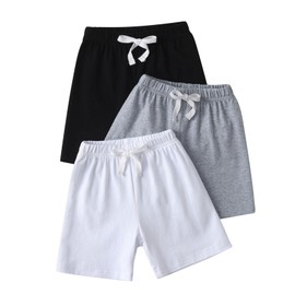3 Pack Toddler Infant Baby Boy Sport Shorts Set Summer Solid Jogger Soft Sweat Shorts with Drawstring 18-24 Months White + Black + Grey