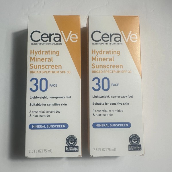 CeraVe Hydrating Mineral Sunscreen Face Lot Of 2 SPF 30,