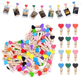 Clothes Pins for Photo, 50 Pcs Heart Wooden Clips, Colorful Wooden Small Clips for Hanging Paper, Photos, Clothes, Party Decorations
