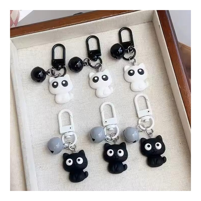 Amily Black Cat & White Cat Matching Key Chain Cute