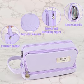 BAYTORY Large Capacity Pencil Case, Aesthetic Pencil Pouch for Girls Boys with 3 Compartments Pen Bag Stationery Organizer Office Makeup Bag for Adult Women Men (Purple)