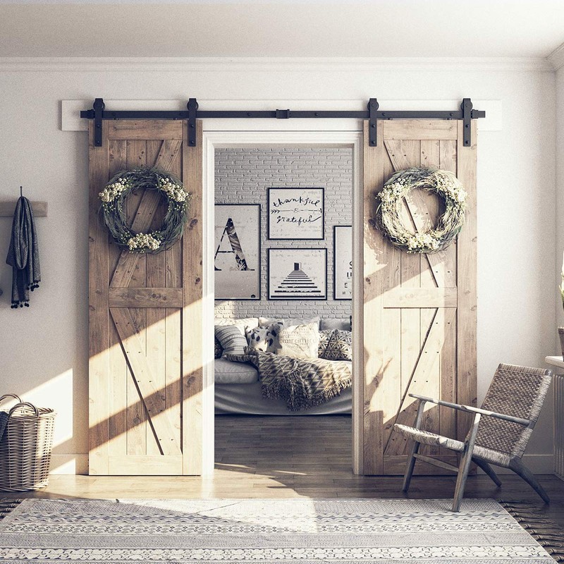 SMARTSTANDARD 12 Feet Heavy Duty Double Sliding Barn Door Hardware