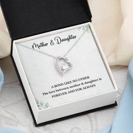 Mother And Daughter Necklace, Mom Necklace For Women, Heart-Shaped Pendant, Sentimental Gift For Mom And Daughter, Present For Mother’s Day, Birthday (Standard Box, 14k White Gold)