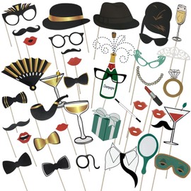 HANIUTTY Pack of 40 Photo Props Wedding Party Photo Booth Props Photo Box Props Utensils for Photo Box Accessories Wedding Birthday for Prom New Year Party Accessories Mix