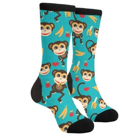 CVFGHJOKC Monkey Love Banana Novelty Socks Casual Crew Mid Calf Dress Socks For Women Men