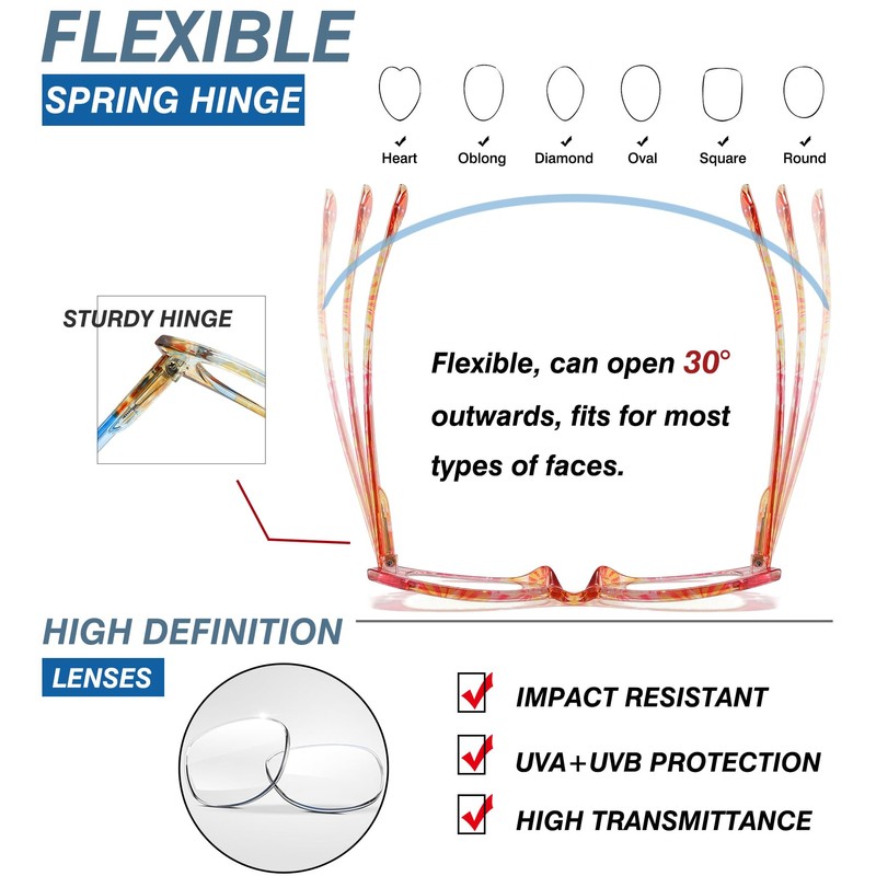 RaoOG 4 Pack Reading Glasses for Women Blue Light Blocking