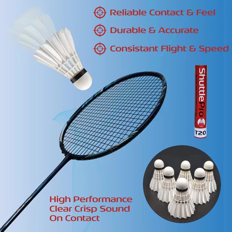 ShuttlePro T20 Badminton Shuttlecocks, 12 Pack, Goose Feather, Professional Training,