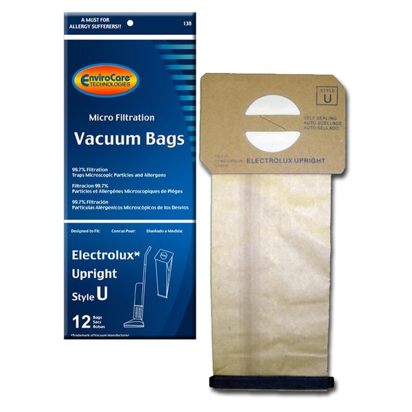EnviroCare Replacement Micro Filtration Vacuum Cleaner Dust Bags made to fit Electrolux Upright Style U and ProTeam Prolux, ProCare & ProForce Uprights 12 pack